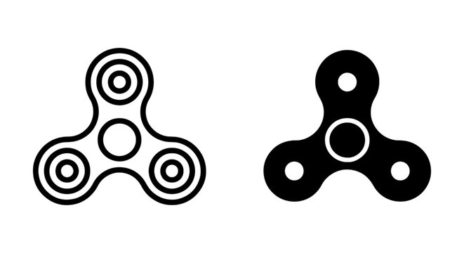 Fidget Spinner Icons, Stress Relief Toy Vector Graphics, Simple Line Art and Silhouette