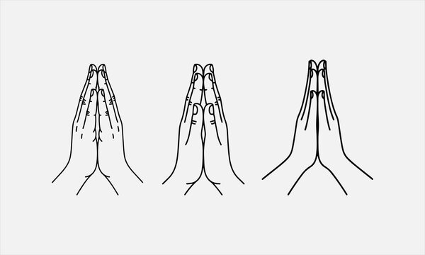 Mudra. Hand greeting posture of namaste linear vector illustration