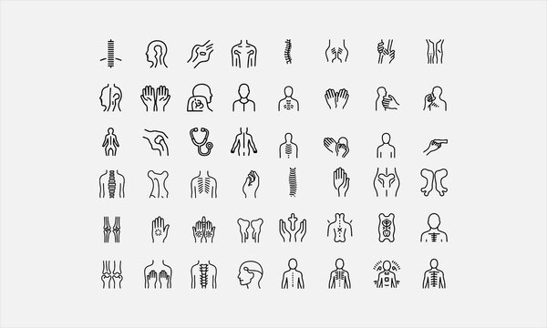 Osteopathy icons set. Outline set of osteopathy vector icons for web design isolated on white and background. vector illustration