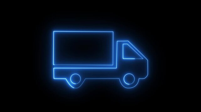 Glowing neon pick up truck minimalist stroke animation.And black background blue truck 4k animation video.
