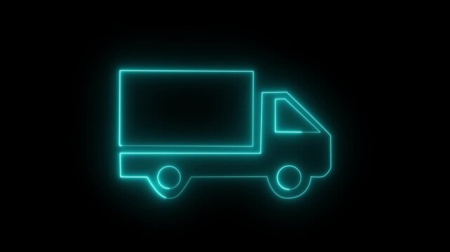 Glowing neon pick up truck minimalist stroke animation.And black background cyan truck 4k animation video.