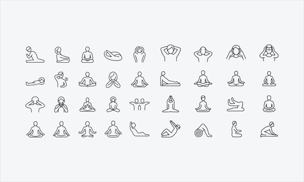 Relieving Muscle Tension as Part of Anxiety Management. line art icon set vector illustration