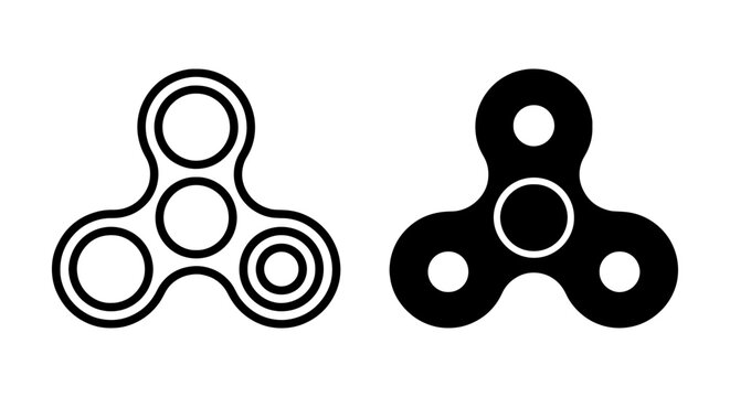 Fidget Spinner Icons, Stress Relief Toy Vector Graphics, Simple Black and White Designs