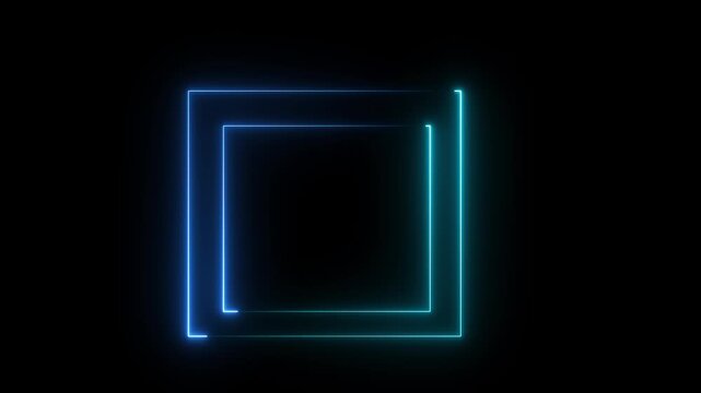Neon Rectangle Border .Blue and cyan neon rectangle frame. Black background 4k animation. abstract beautiful saber moving light frame
