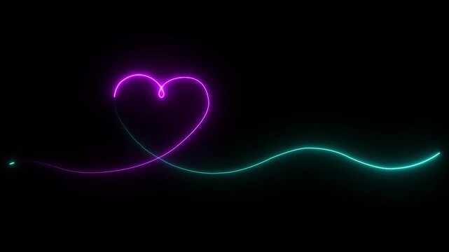 Neon digital heart pulse animation, glowing love icon, saber light trails, futuristic laser grid frame, vibrant techno energy loop, 4k render, black background