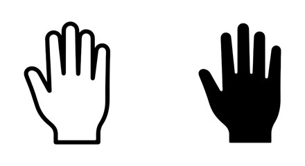 Fototapeta premium Hand Icons: Outline and Silhouette, Stop Sign, Open Palm Gesture, Vector Graphics