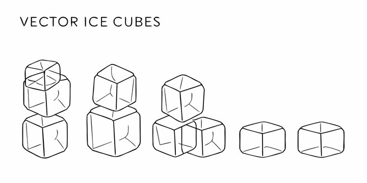 Vector Ice Cubes In Stacked Arrangements Line Art Illustration