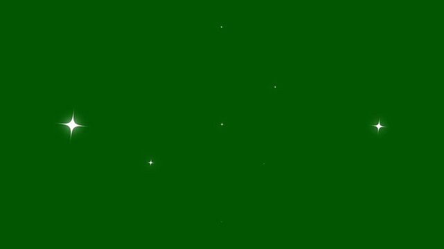 Seamless Sparkling Stars Loop 4K, Glitter Shine Bursts, Fairy Twinkle Lights, White Vector Doodles on Green Screen for Video Overlay