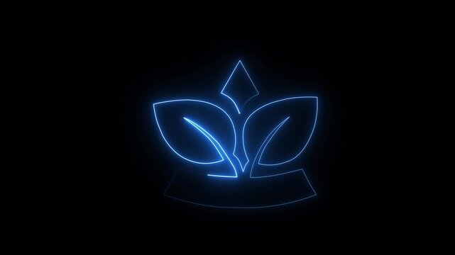 Glowing neon vegetarian icon isolated. Neon line Animated leaf icon with neon saber effect on black background with alpha channel . Glowing Vegetarian