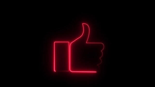 Abstract neon hand symbol two finger icon animation on black background..ike color red animation saber video . And black background .