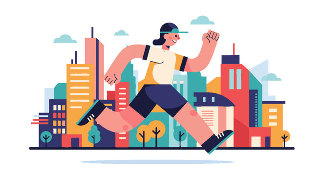 Energetic runner in urban setting illustration.
