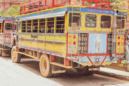 San Roque, Antioquia, Colombia. August 11, 2022. Chiva or ladder truck, traditional transportation of Colombian towns