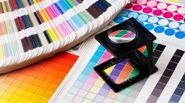 Input ingredient 0Color management set. Professional Color Proofing with Magnifying Loupe, Swatch Guide Fan, and Print Test Sheets for High-Quality Graphic Design and Offset Printing Calibration