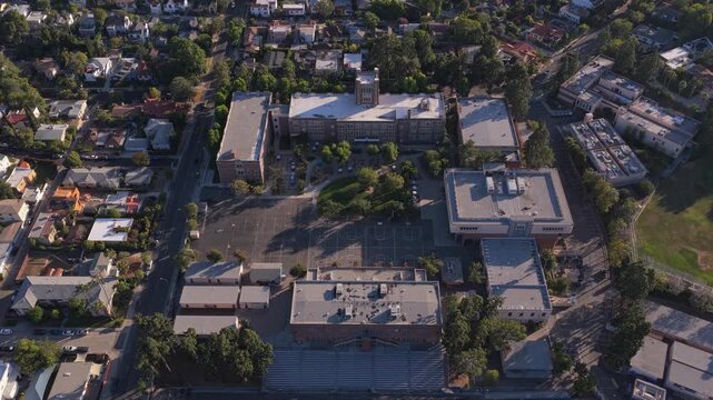 John Marshall High School in Los Angeles with classic brick architecture and surrounding residential neighborhood showing urban development in Southern California