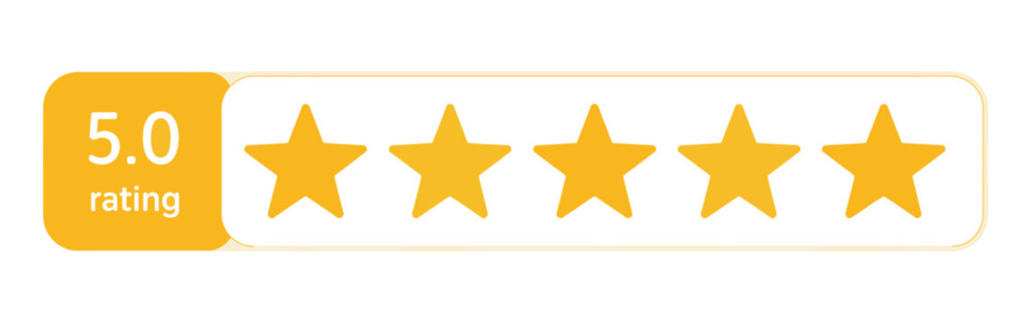 5 star icon vector set, yellow customer rating symbol with five stars for app website UI design review and feedback concept transparent