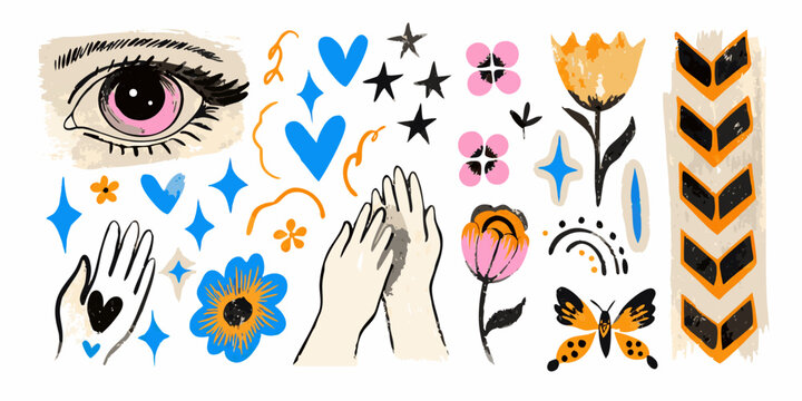 Surreal Floral And Anatomical Elements Vector Illustration With Blue Accents
