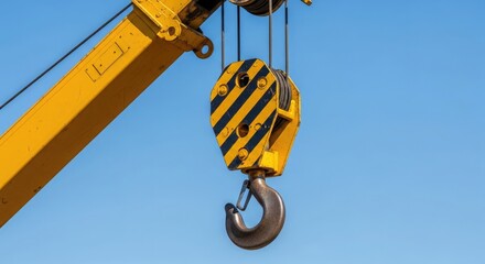 Fototapeta premium Construction crane hook and pulley system in action