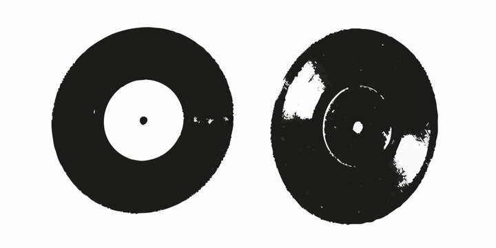 Vinyl records black and white distressed halftone style