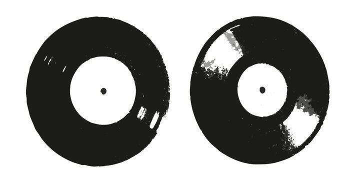 Vinyl records with halftone effect on a white background