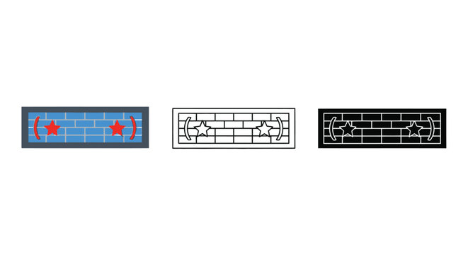 Chicago flag variations color outline and negative space brick wall designs