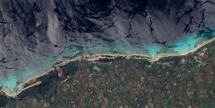 Satellite View of Jolo Island Fringing Reef Coastline, Philippines