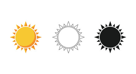 Fototapeta premium Sun icon set color outline and silhouette variations for design projects