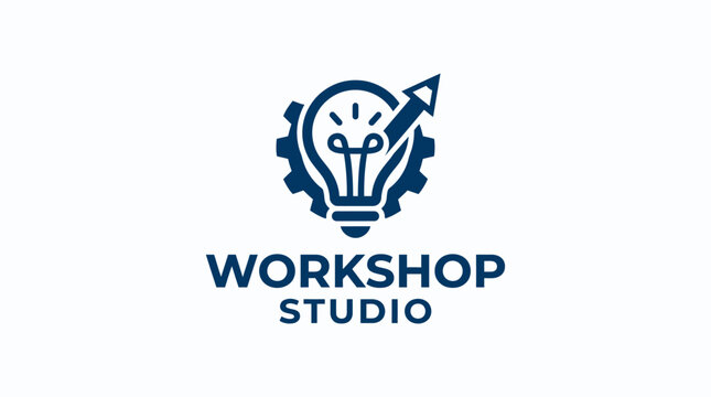 Workshop studio innovation lightbulb and gear logo concept.