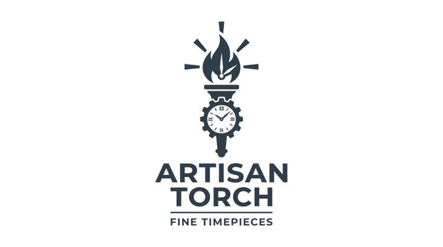 Artisan Torch Fine Timepieces logo with clock and flame.