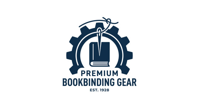 Premium bookbinding gear craft workshop logo.