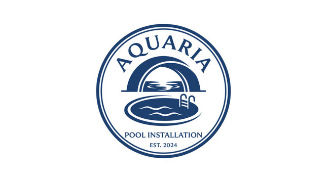Circular pool and sunset emblem for pool installation service.