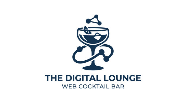 Digital lounge cocktail bar logo with tech drink icon.