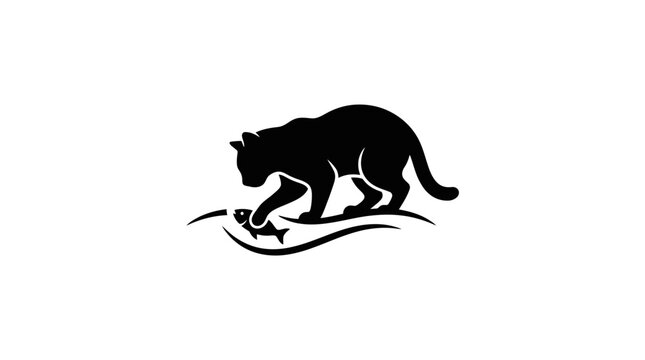 Black silhouette of a large cat prowling on a branch