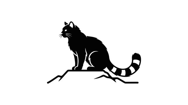 Black silhouette of a lemur sitting on a branch