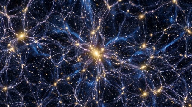 Intricate cosmic web structure showing interconnected galaxy filaments in deep space