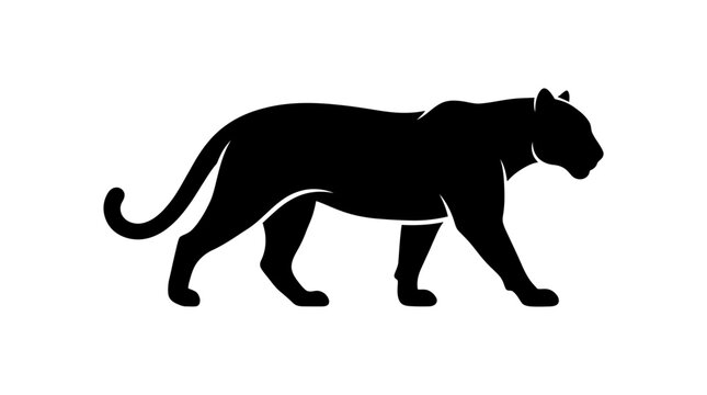 Black panter silhouette walking on white background