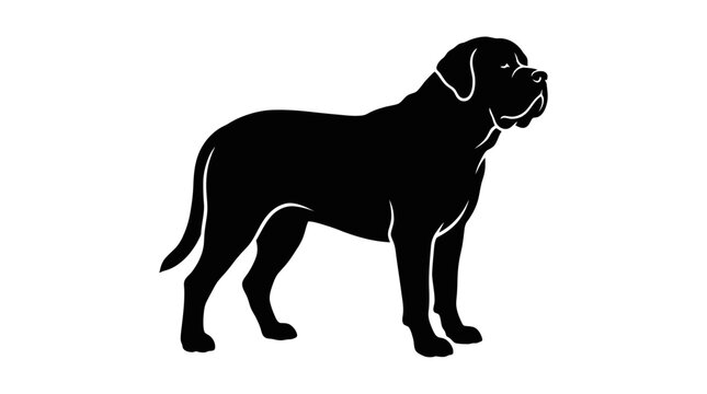 Black silhouette of a large muscular dog standing in profile
