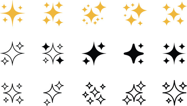 Shining Stars Icon Set Featuring Sparkle and Twinkle Star Symbols, Glitter Effects and Clean Shine Elements, Vector Illustration Collection for Design and Decoration