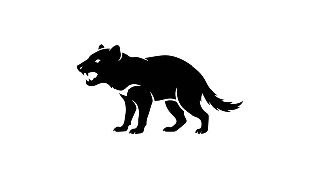 Black silhouette of a snarling wolf in profile on white background