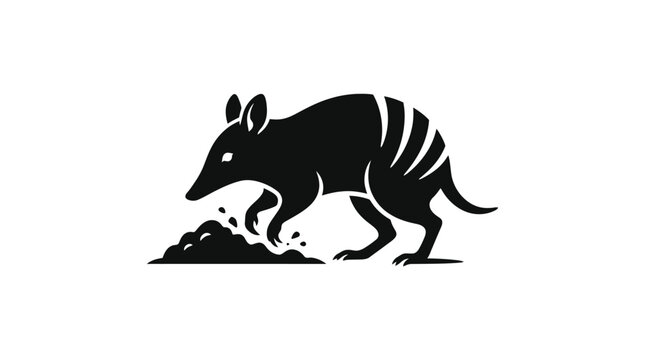 Black silhouette illustration of an armadillo digging in soil