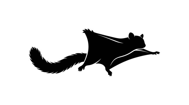 Flying squirrel silhouette in midair against a white background