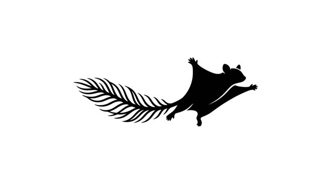 Black silhouette of a running wolf with stylized fern leaf tail on white background