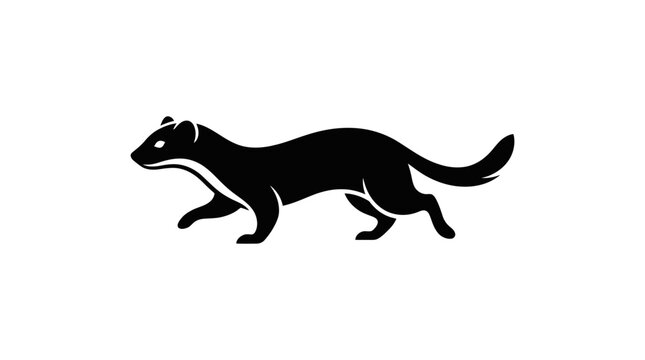 Black silhouette of a running mongoose on white background