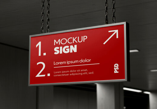 Hanging Ceiling Directional Sign Mockup