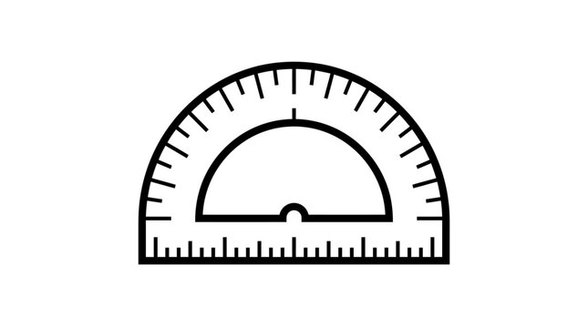Black and white semicircular protractor geometry tool