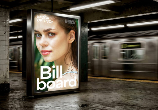 Billboard Poster in Subway Station Mockup