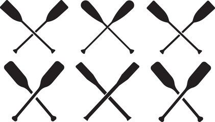 Crossed Oars Graphic: A set of six stylized crossed oars in silhouette, perfect for nautical themes, sports emblems, or design elements. © Mubashar