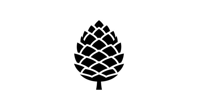 Minimalist black and white pinecone icon on a plain background