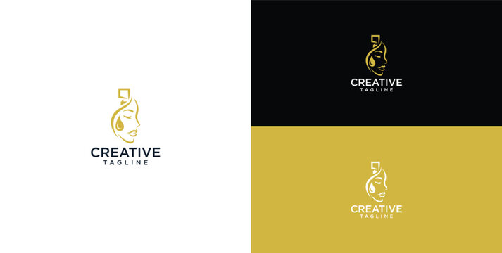 Elegant Minimalist Woman Face Logo Design for Beauty Salon Luxury Spa and Cosmetics Brand in Gold Line Art