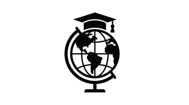 Graduation cap globe symbol for education and global learning