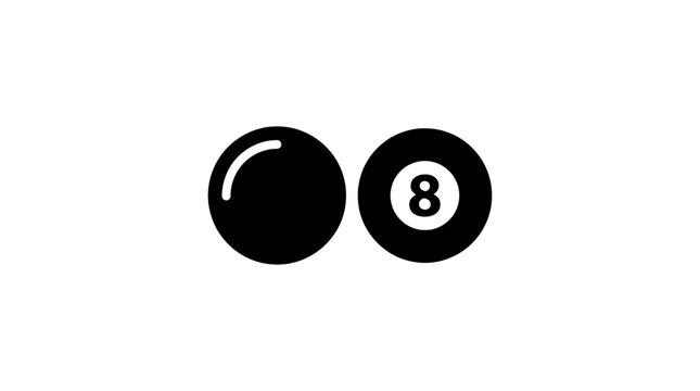 Black eight ball and solid billiard ball on white background